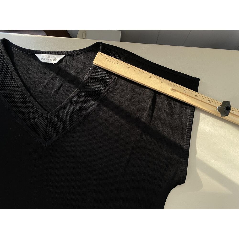 Misook Black Knit Dress Large V-Neck Stretch Short Sleeve Career Travel Classic - Picture 6 of 13